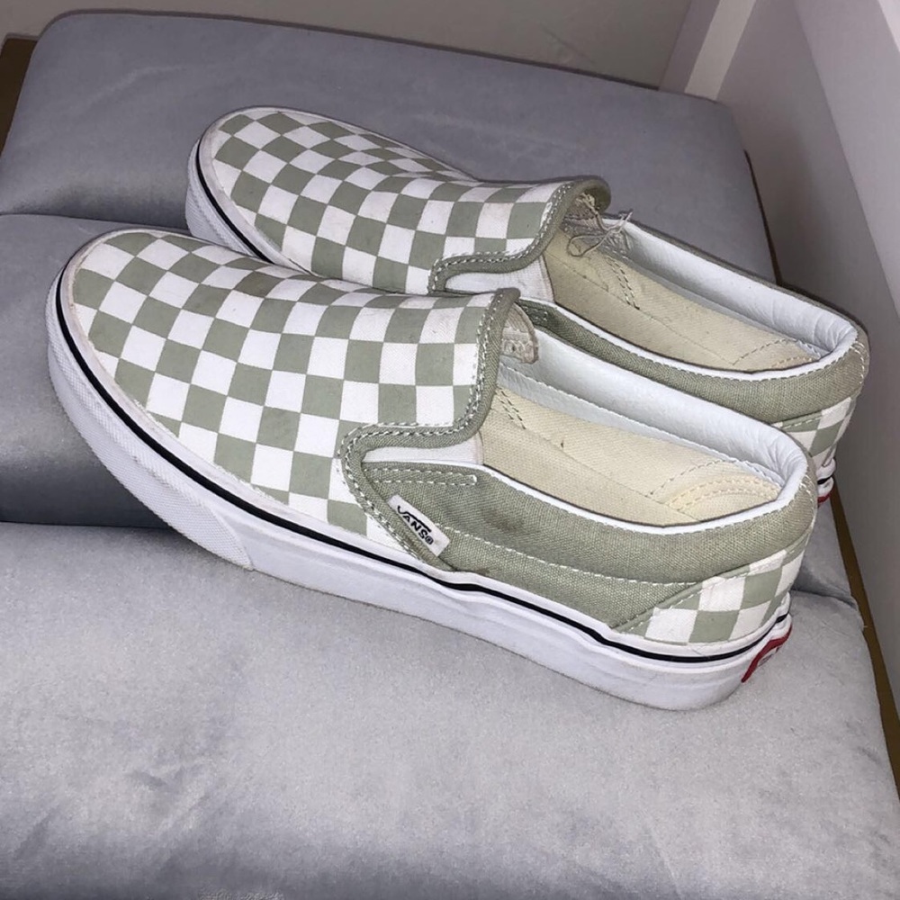 Tea green checkered slip on vans